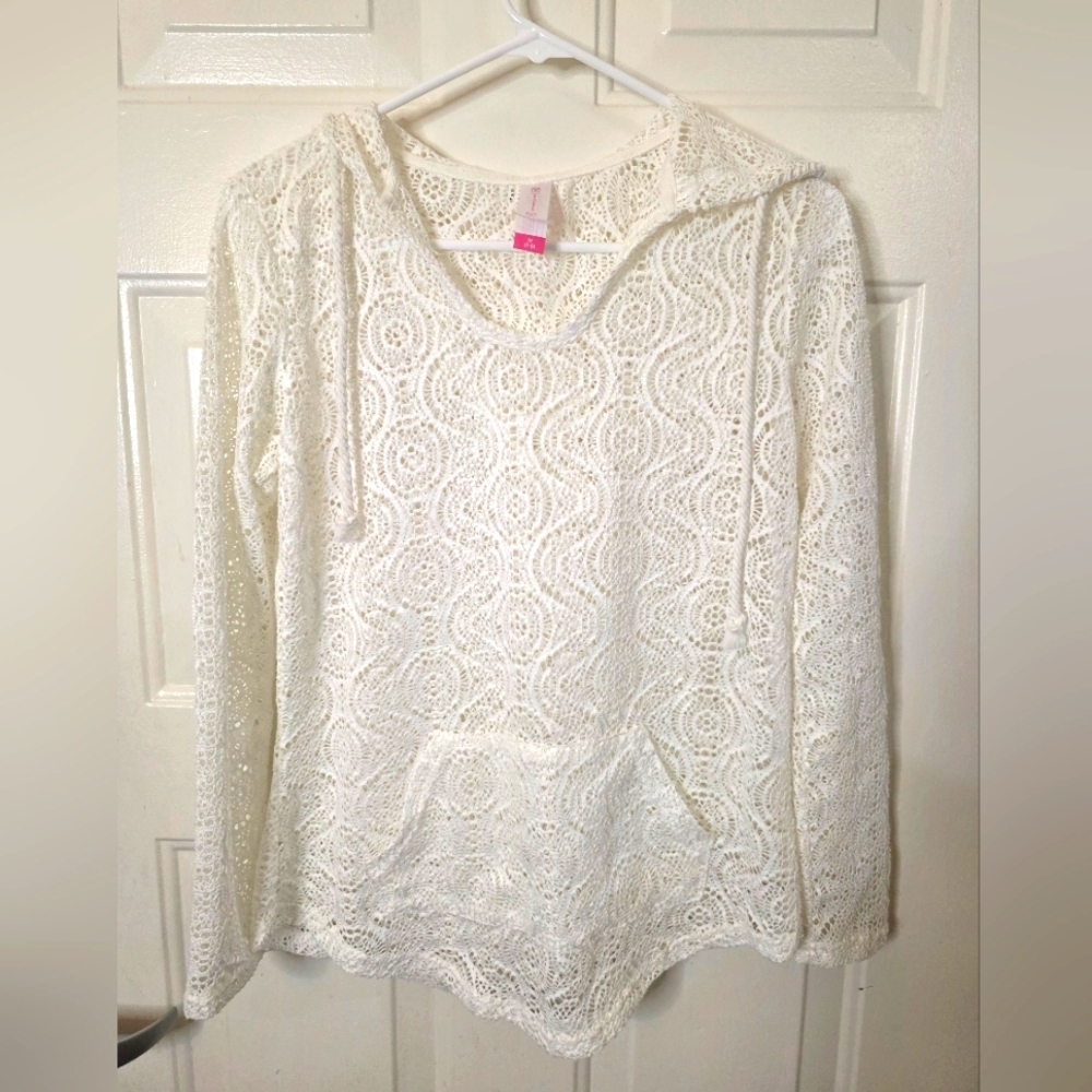 No Boundries White Lace Lightweight Hoodie Front Pocket Size‎ Medium